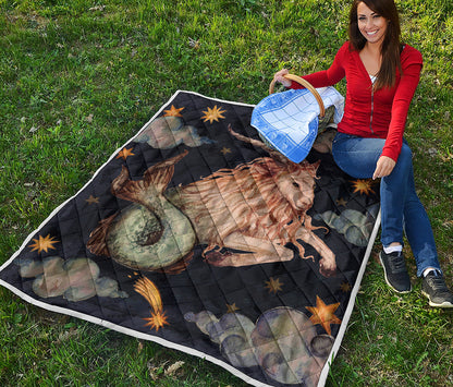 Watercolor Capricorn Zodiac Sign Print Quilt