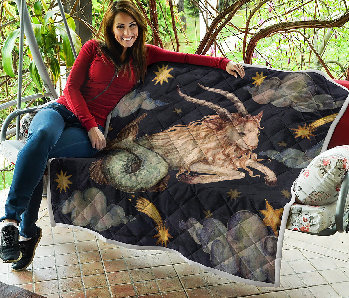 Watercolor Capricorn Zodiac Sign Print Quilt