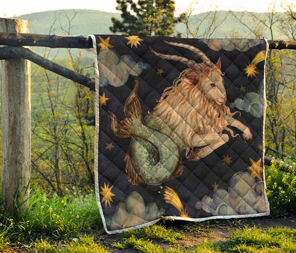 Watercolor Capricorn Zodiac Sign Print Quilt