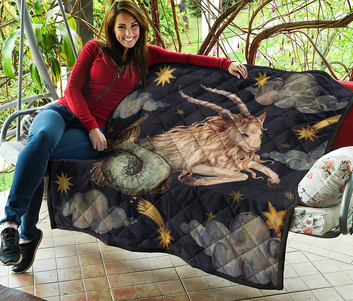 Watercolor Capricorn Zodiac Sign Print Quilt