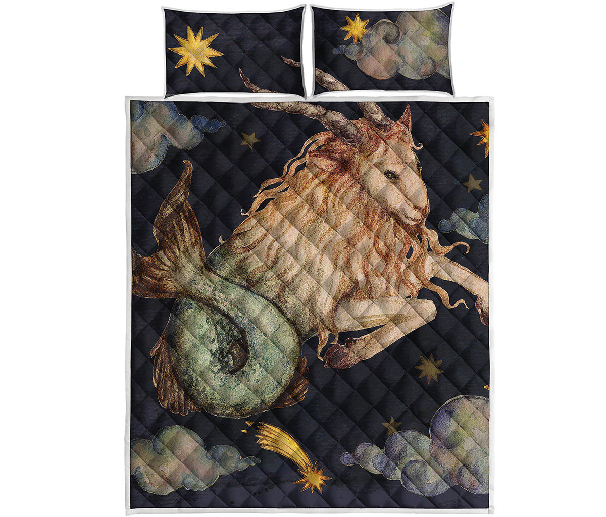 Watercolor Capricorn Zodiac Sign Print Quilt Bed Set
