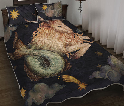 Watercolor Capricorn Zodiac Sign Print Quilt Bed Set