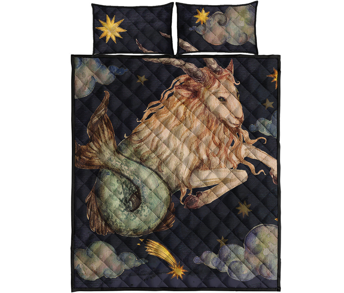 Watercolor Capricorn Zodiac Sign Print Quilt Bed Set