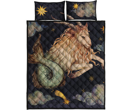 Watercolor Capricorn Zodiac Sign Print Quilt Bed Set