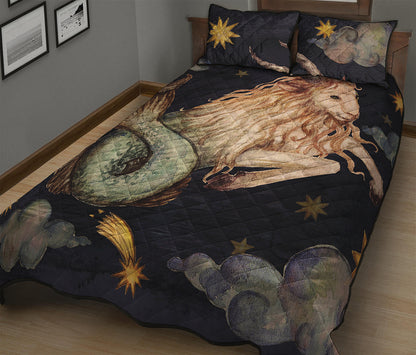 Watercolor Capricorn Zodiac Sign Print Quilt Bed Set