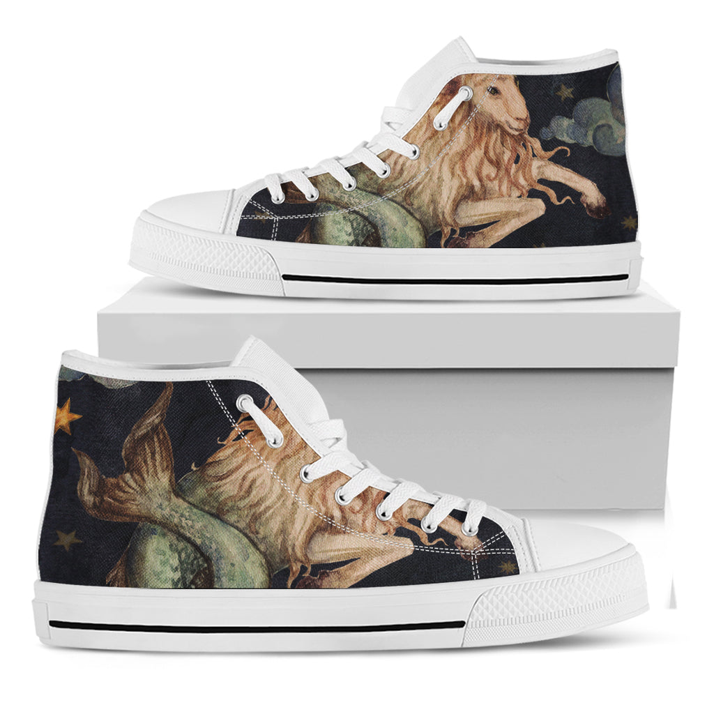 Watercolor Capricorn Zodiac Sign Print White High Top Shoes