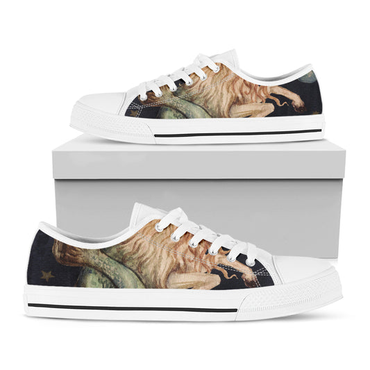 Watercolor Capricorn Zodiac Sign Print White Low Top Shoes