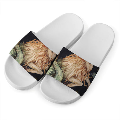 Watercolor Capricorn Zodiac Sign Print White Slide Sandals