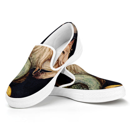 Watercolor Capricorn Zodiac Sign Print White Slip On Shoes