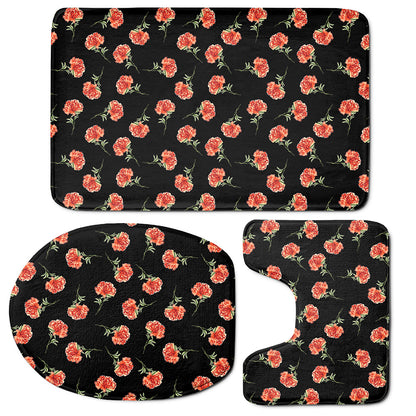 Watercolor Carnation Pattern Print 3 Piece Bath Mat Set