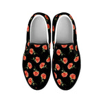 Watercolor Carnation Pattern Print Black Slip On Shoes