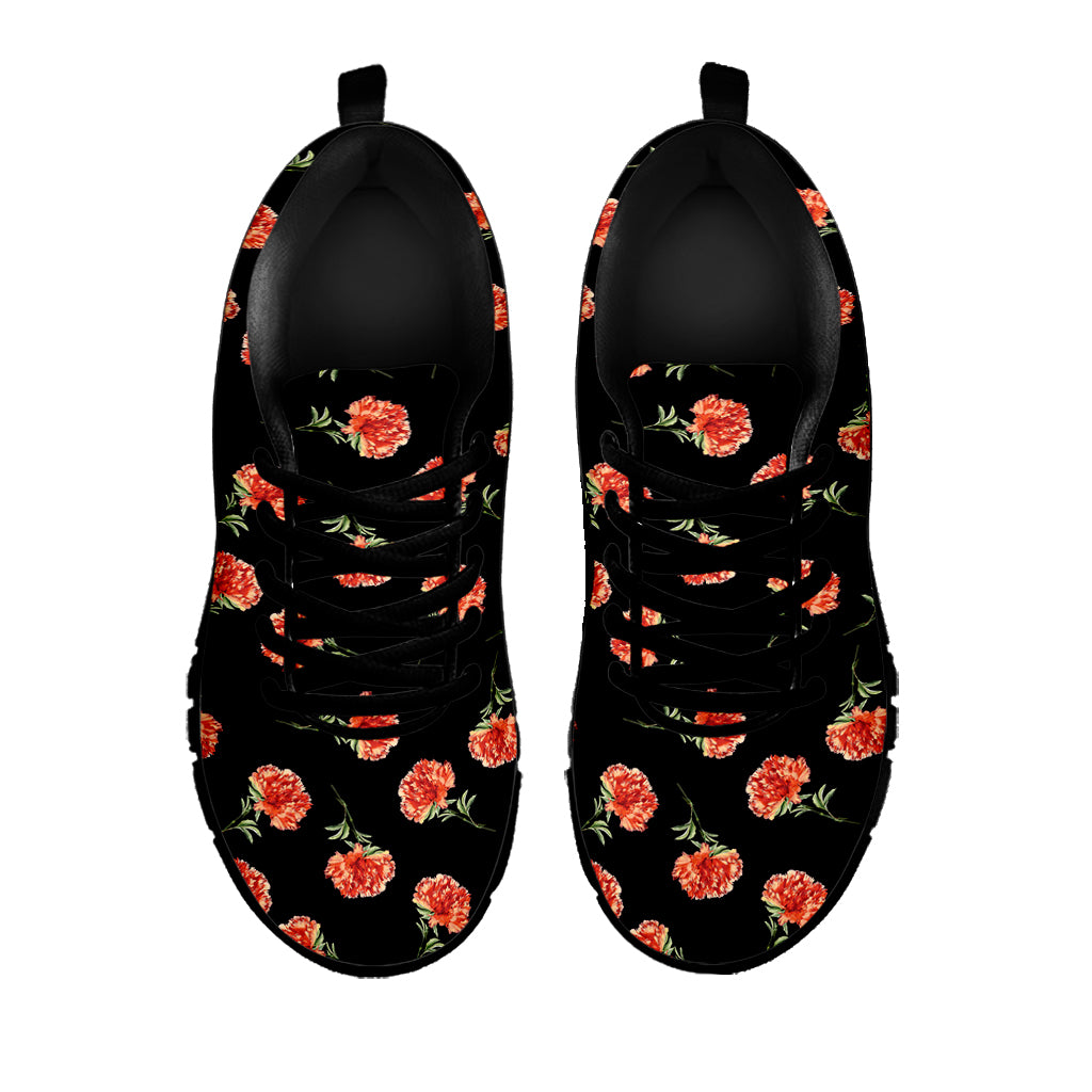 Watercolor Carnation Pattern Print Black Sneakers