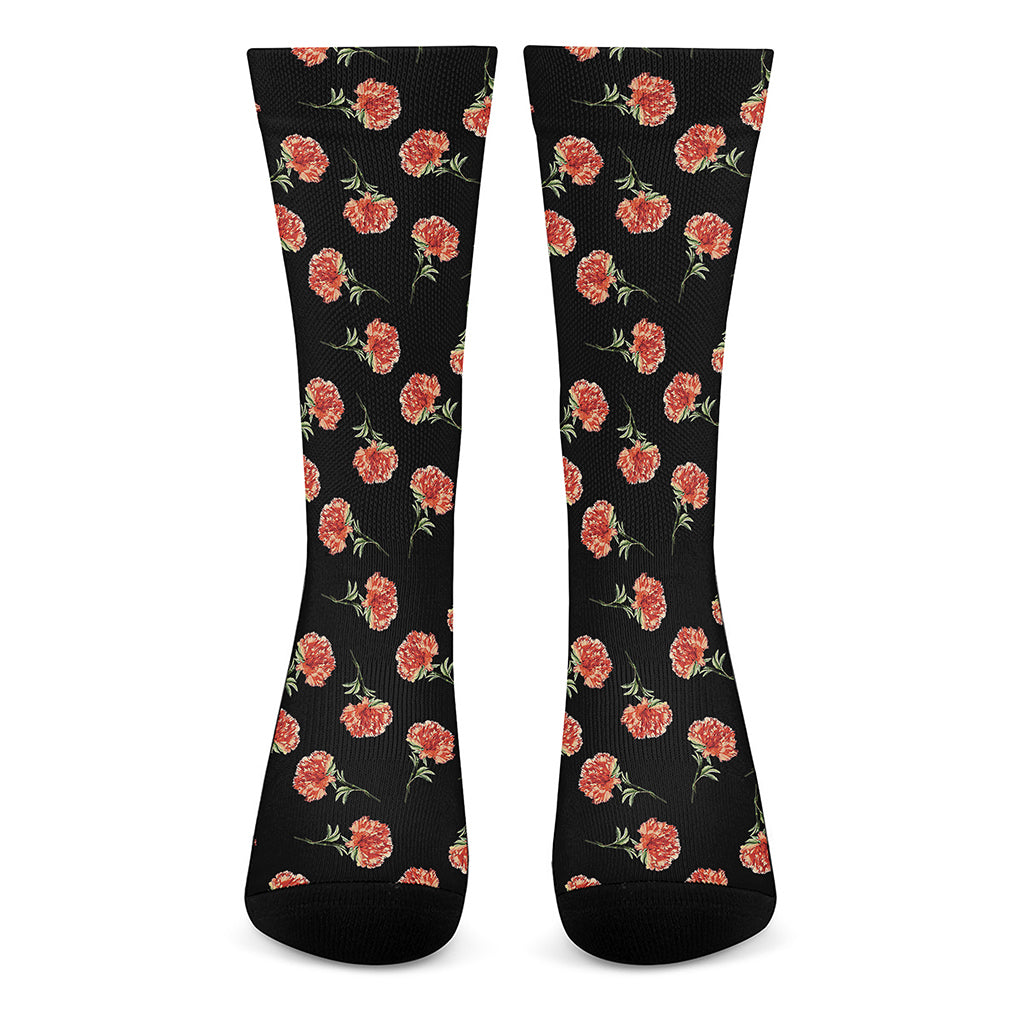 Watercolor Carnation Pattern Print Crew Socks