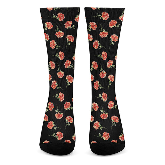 Watercolor Carnation Pattern Print Crew Socks