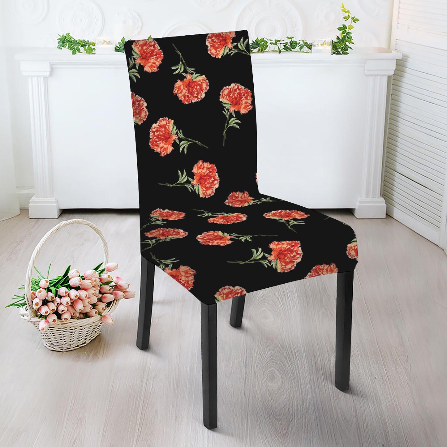 Watercolor Carnation Pattern Print Dining Chair Slipcover