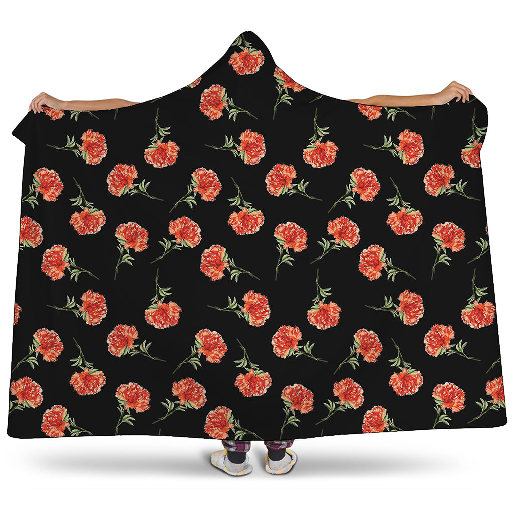 Watercolor Carnation Pattern Print Hooded Blanket