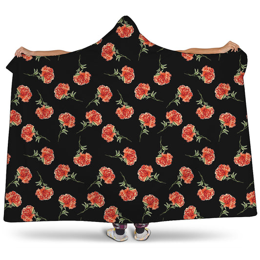 Watercolor Carnation Pattern Print Hooded Blanket