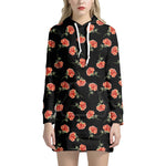 Watercolor Carnation Pattern Print Hoodie Dress
