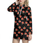 Watercolor Carnation Pattern Print Hoodie Dress