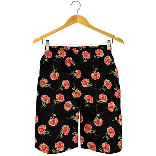 Watercolor Carnation Pattern Print Men's Shorts