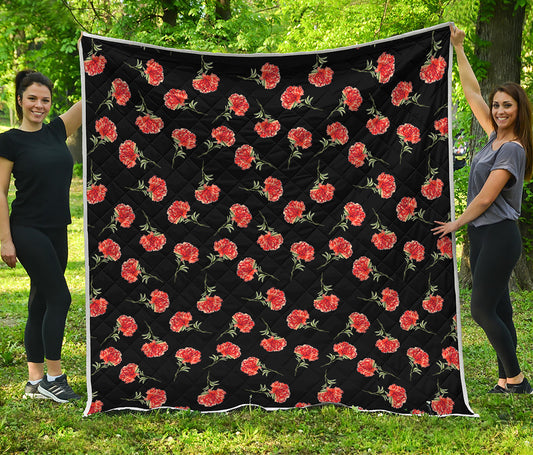 Watercolor Carnation Pattern Print Quilt