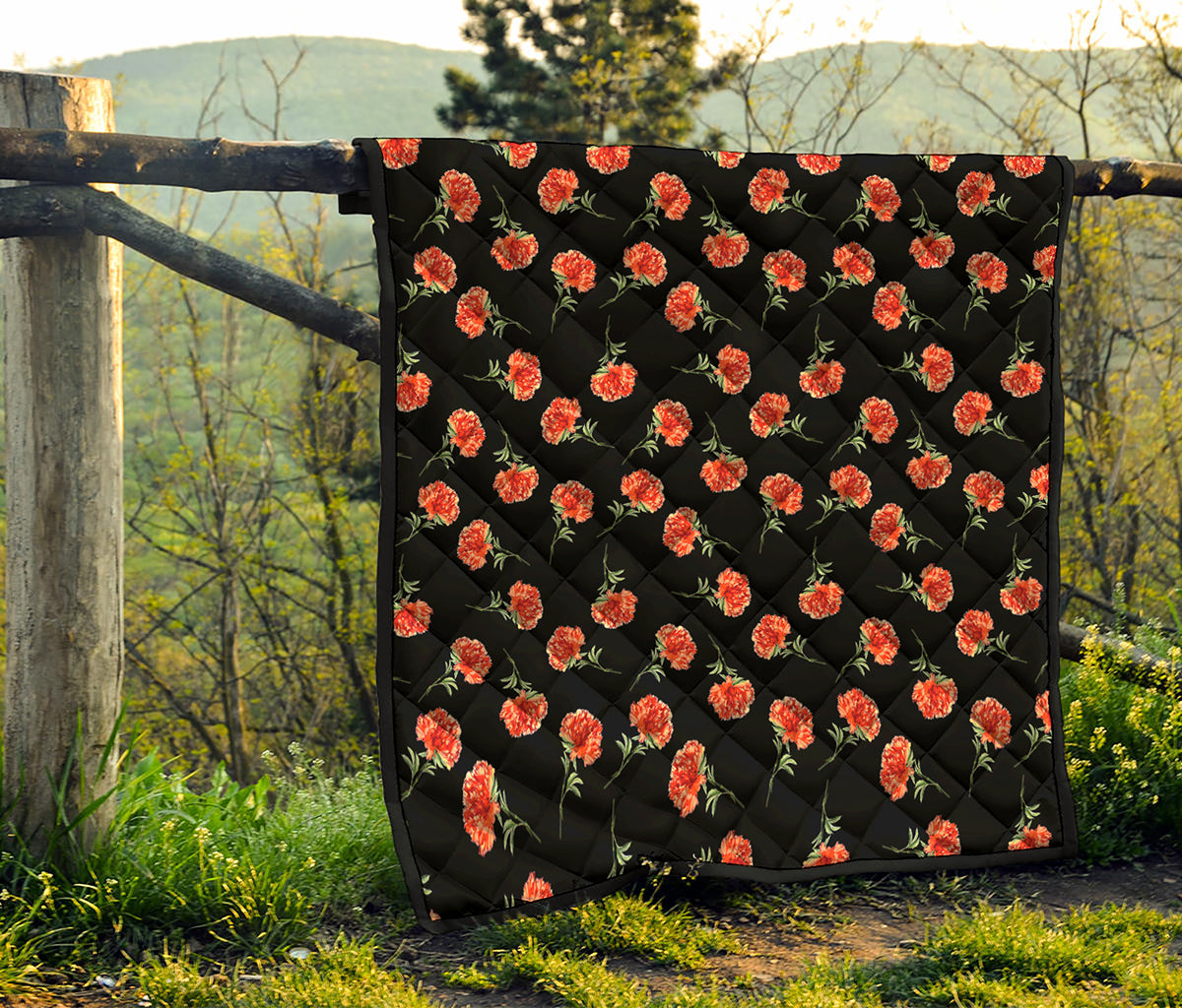 Watercolor Carnation Pattern Print Quilt