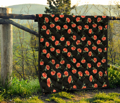 Watercolor Carnation Pattern Print Quilt