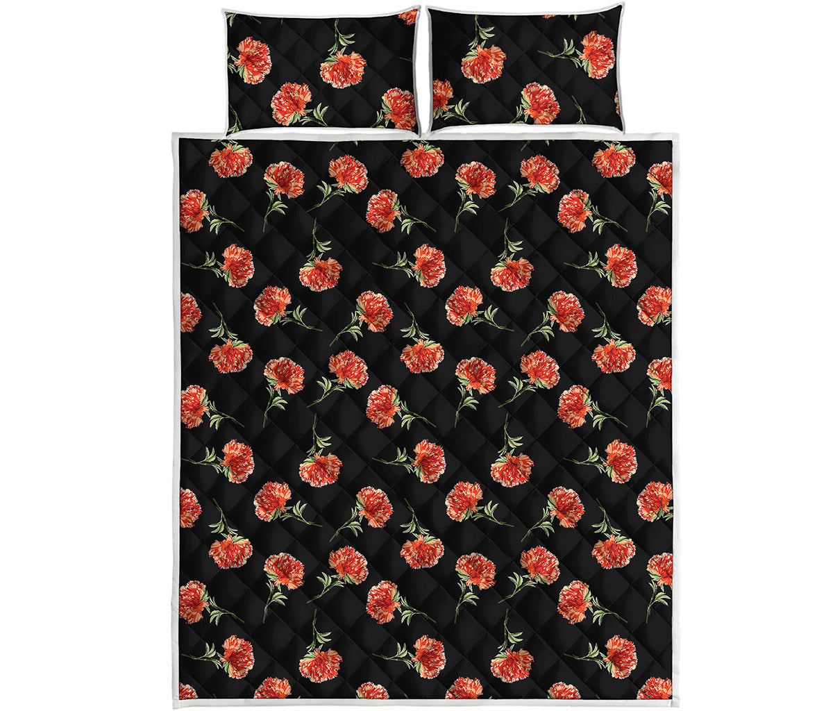 Watercolor Carnation Pattern Print Quilt Bed Set