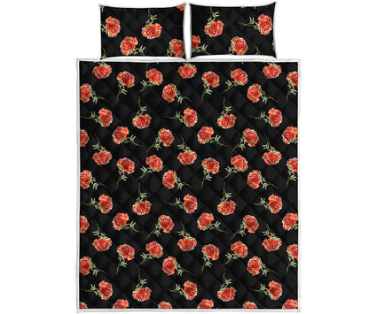 Watercolor Carnation Pattern Print Quilt Bed Set