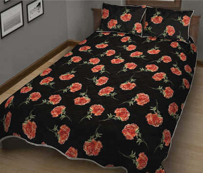Watercolor Carnation Pattern Print Quilt Bed Set