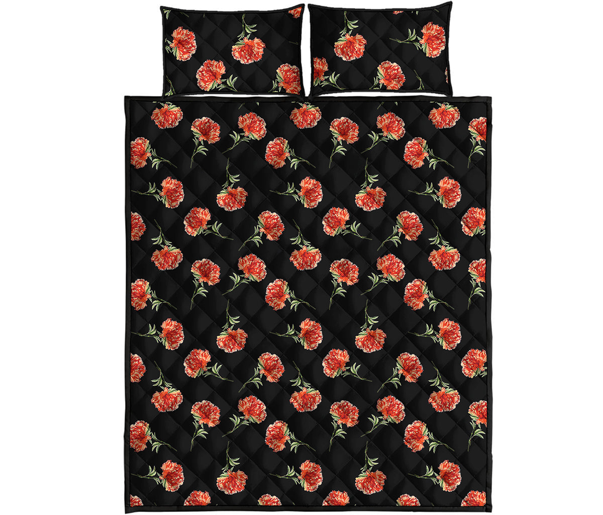 Watercolor Carnation Pattern Print Quilt Bed Set
