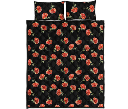 Watercolor Carnation Pattern Print Quilt Bed Set