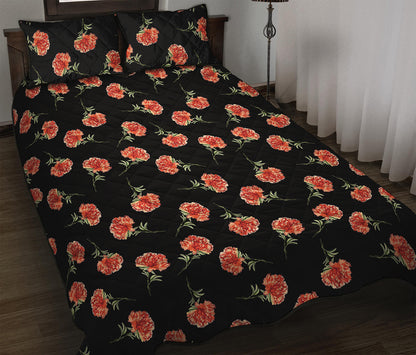 Watercolor Carnation Pattern Print Quilt Bed Set
