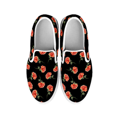 Watercolor Carnation Pattern Print White Slip On Shoes