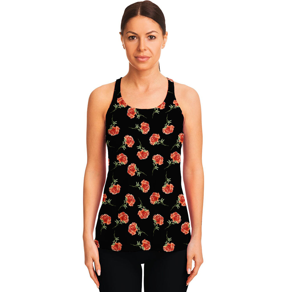 Watercolor Carnation Pattern Print Women's Racerback Tank Top