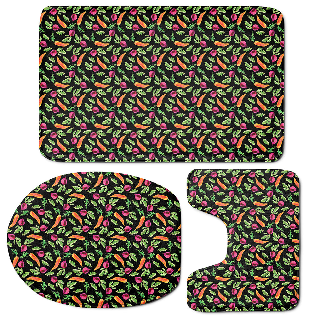 Watercolor Carrot And Radish Print 3 Piece Bath Mat Set