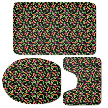 Watercolor Carrot And Radish Print 3 Piece Bath Mat Set