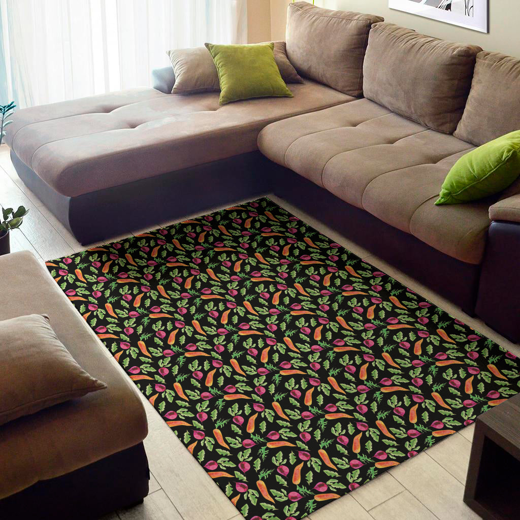 Watercolor Carrot And Radish Print Area Rug