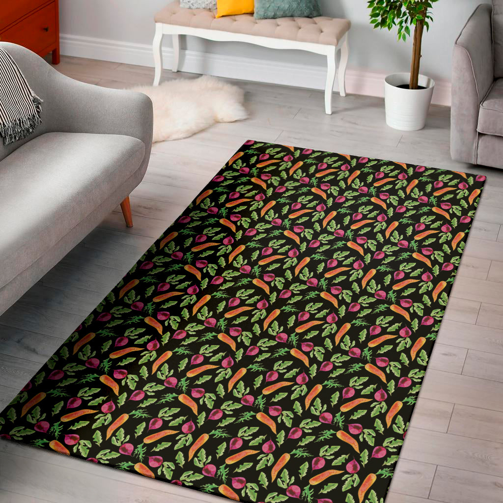 Watercolor Carrot And Radish Print Area Rug