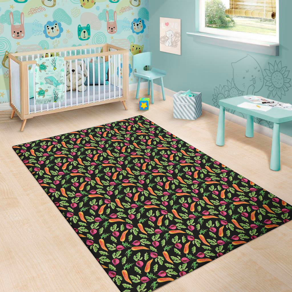 Watercolor Carrot And Radish Print Area Rug
