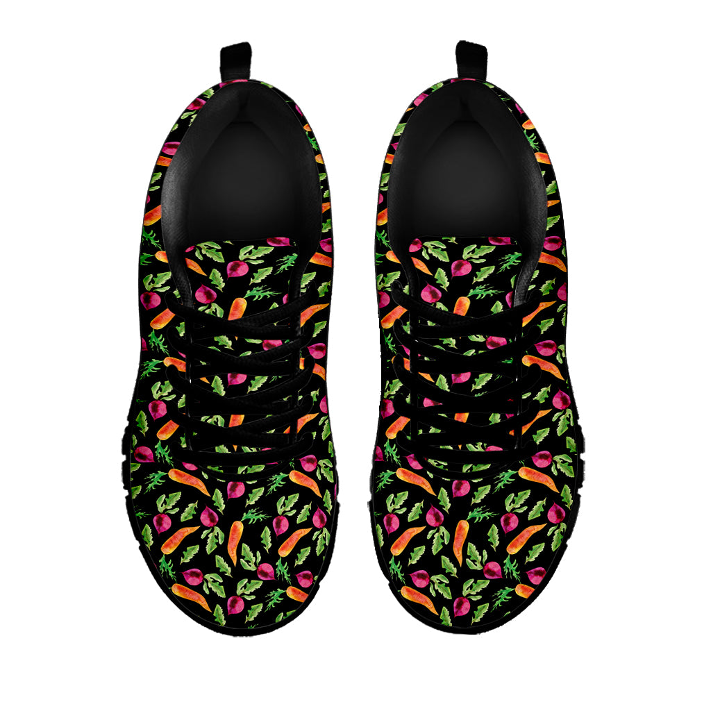 Watercolor Carrot And Radish Print Black Sneakers