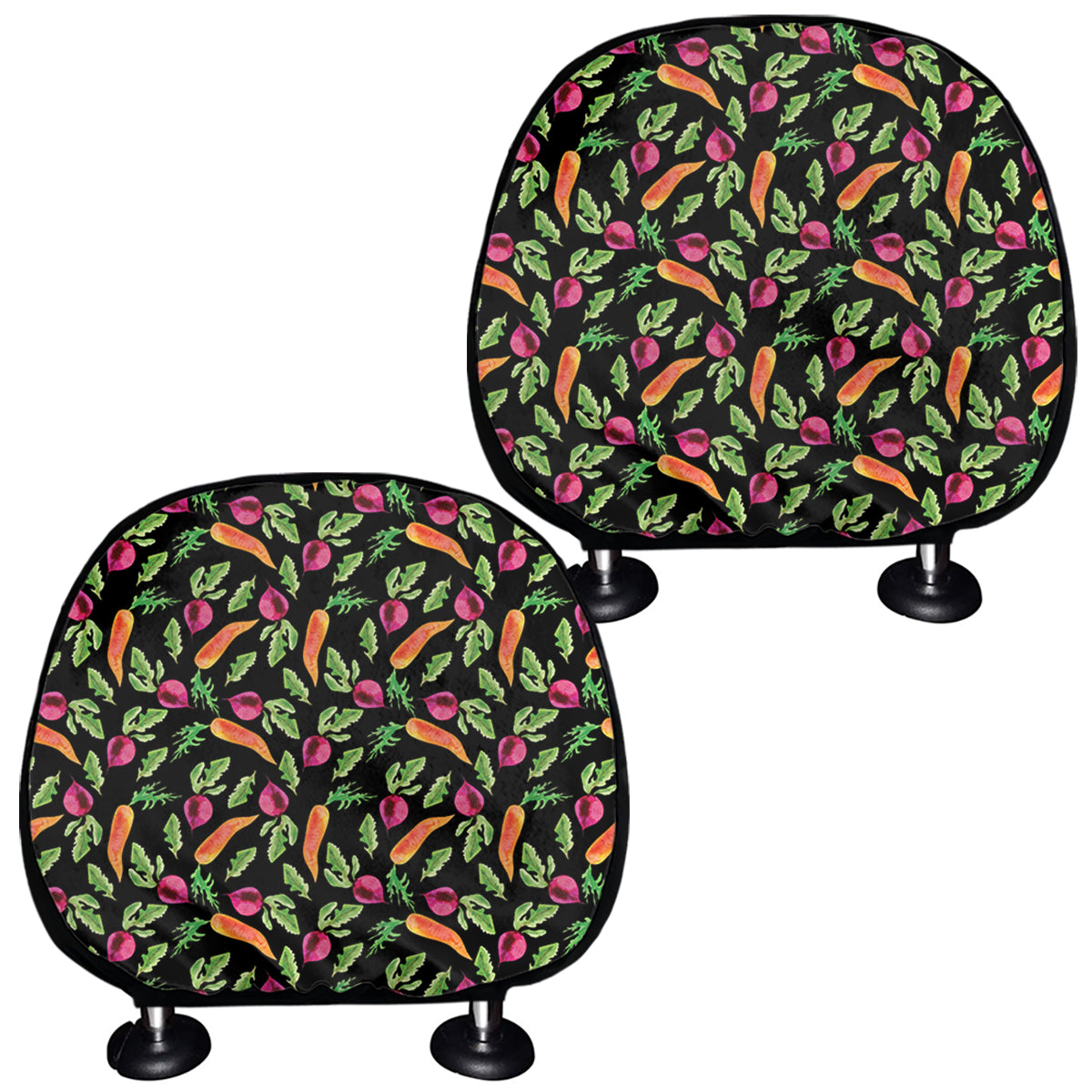 Watercolor Carrot And Radish Print Car Headrest Covers