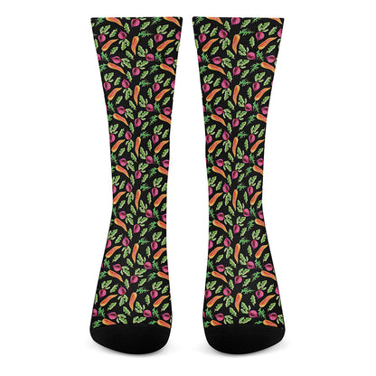 Watercolor Carrot And Radish Print Crew Socks