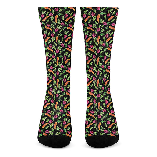 Watercolor Carrot And Radish Print Crew Socks