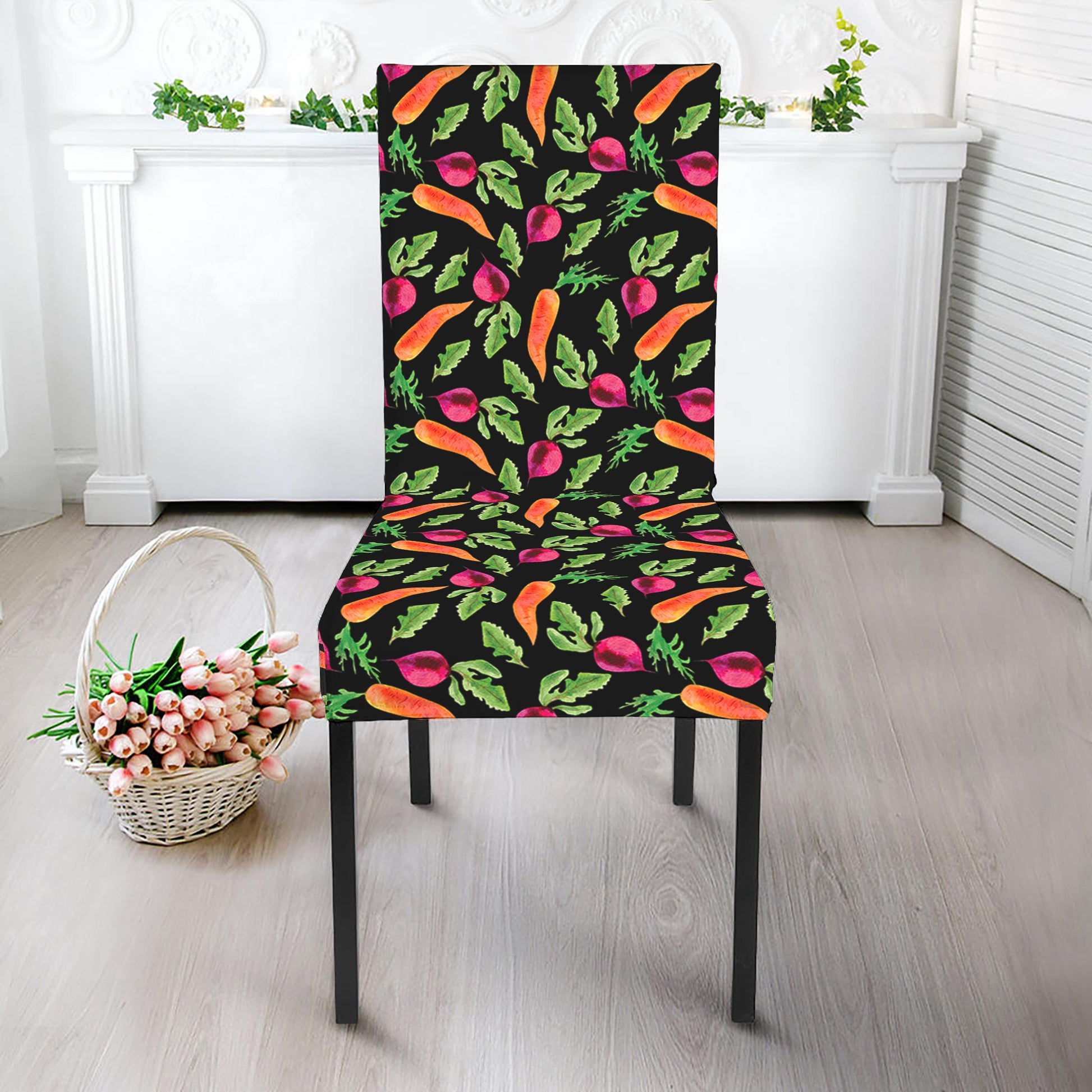 Watercolor Carrot And Radish Print Dining Chair Slipcover