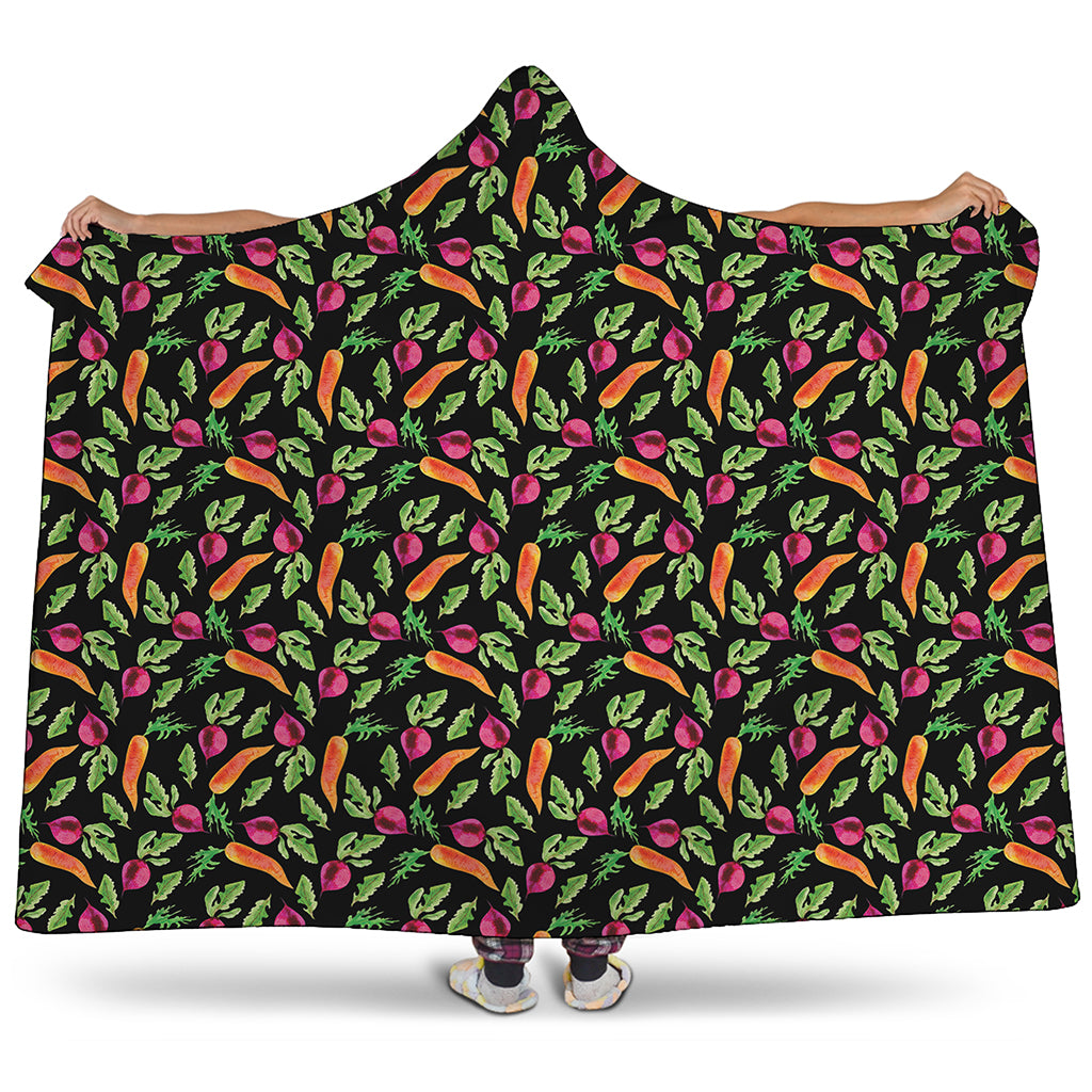 Watercolor Carrot And Radish Print Hooded Blanket