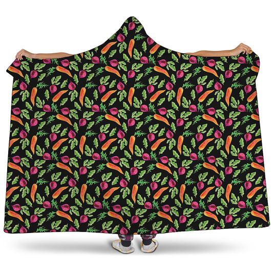 Watercolor Carrot And Radish Print Hooded Blanket