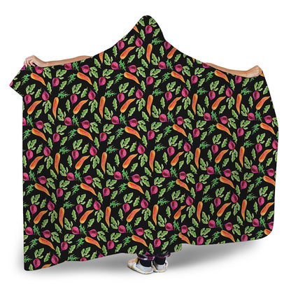Watercolor Carrot And Radish Print Hooded Blanket