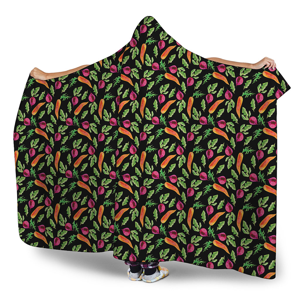 Watercolor Carrot And Radish Print Hooded Blanket