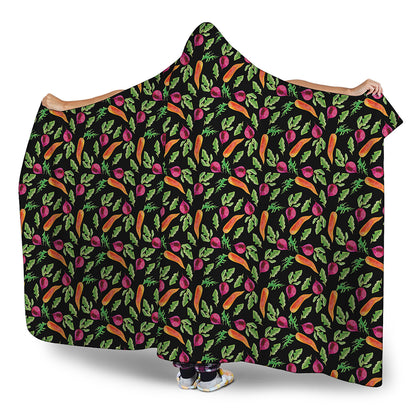 Watercolor Carrot And Radish Print Hooded Blanket